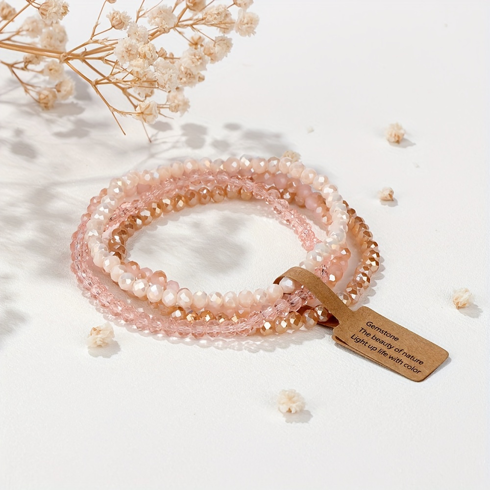 4pcs Boho Style Glass Bead Elastic Bracelets Colorful Jewelry